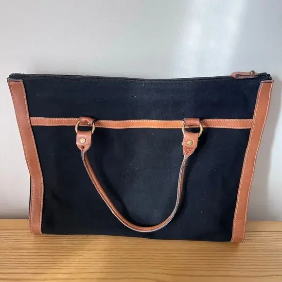 Vintage Orvis Black Canvas Leather Bag Tote Made in USA Battenkill